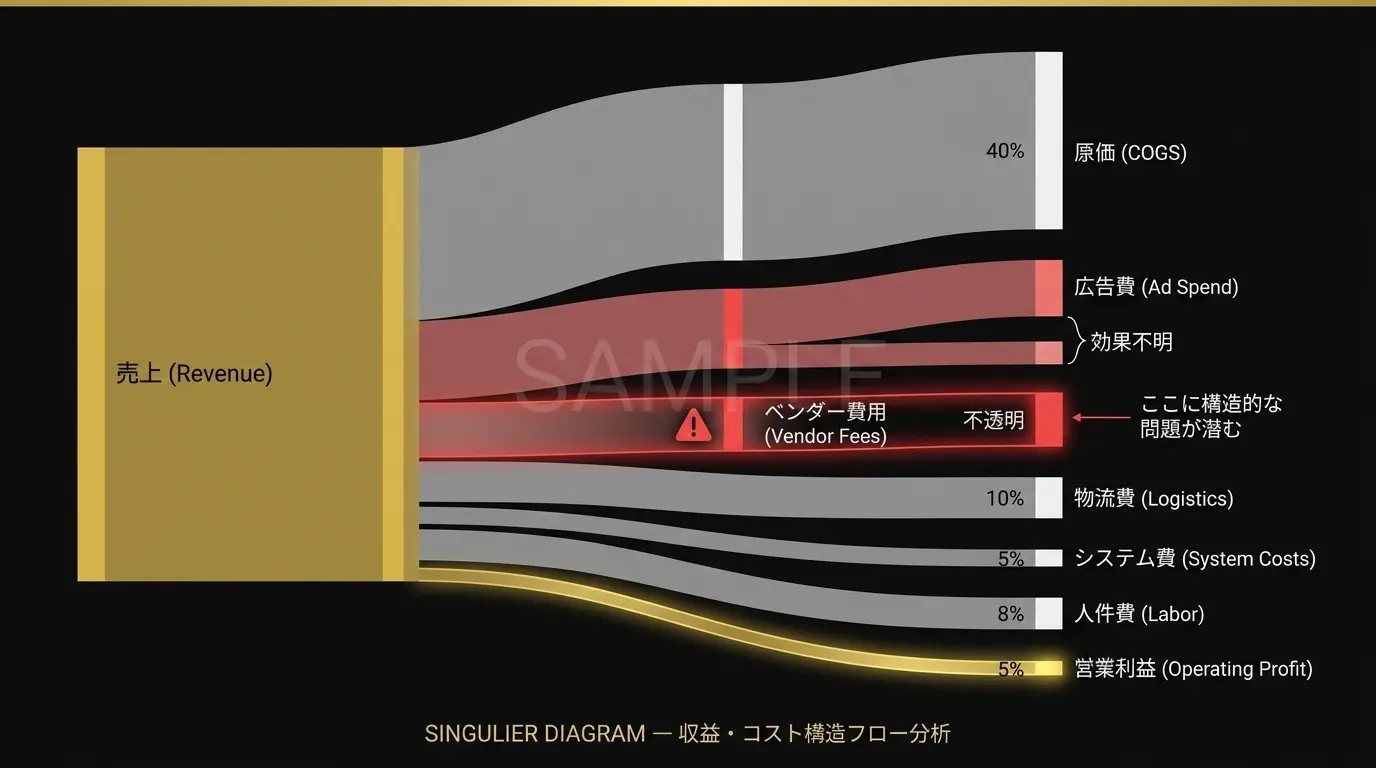 収益・コスト構造フロー分析 — 売上がどこに消えているかをサンキー図で可視化