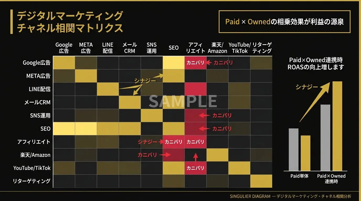 デジタルマーケティング・チャネル相関分析 — Paid×Ownedの相乗効果とカニバリを検出